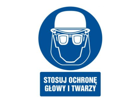 Naklejka "STOSUJ OCHRONĘ GŁOWY I TWARZY" 10,5x15