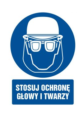 Naklejka "STOSUJ OCHRONĘ GŁOWY I TWARZY" 10,5x15