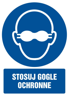 Tabliczka "STOSUJ GOGLE OCHRONNE" 10,5x15