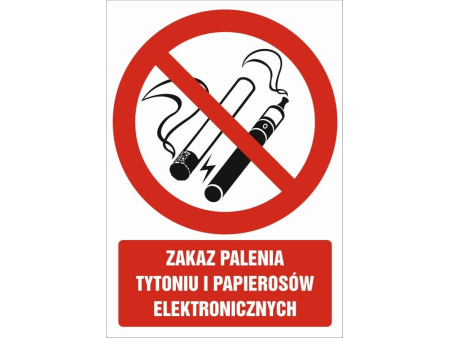 Naklejka "ZAKAZ PALENIA TYTONIU I PAPIEROSÓW ELEKTRONICZNYCH" 10x15