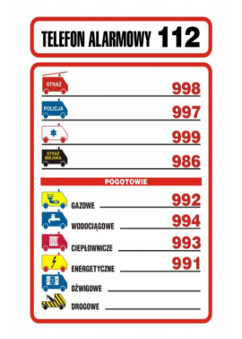 Tabliczka "NUMERY ALARMOWE" 14,8x21
